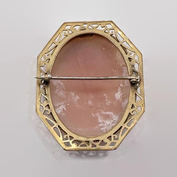 Cameo Brooch, Vintage, Carved Shell, Goddess Demeter, Victorian, Gold, Antique - Picture 5 of 7
